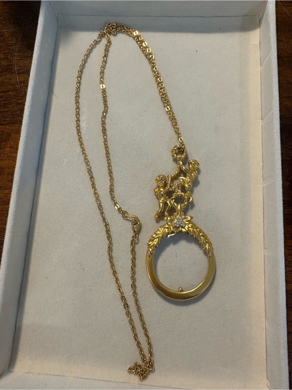 Vintage Avon Gold-Tone Cherub Pendant Magnifier Necklace